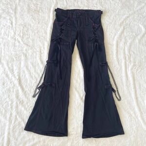 Tripp NYC Black Red Stitch Lace Up Flare Pants Chains Studs IS3986 Size 7